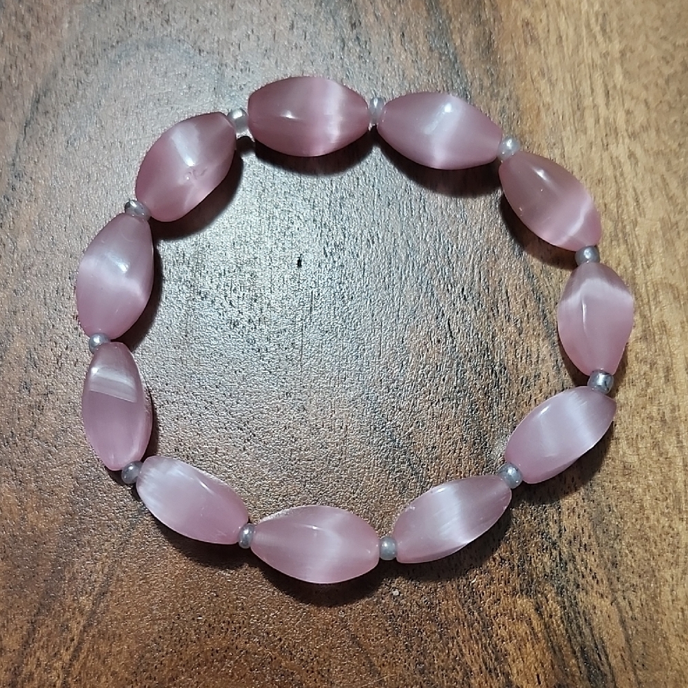 Handmade Pink Cat's Eye Beaded Bracelet